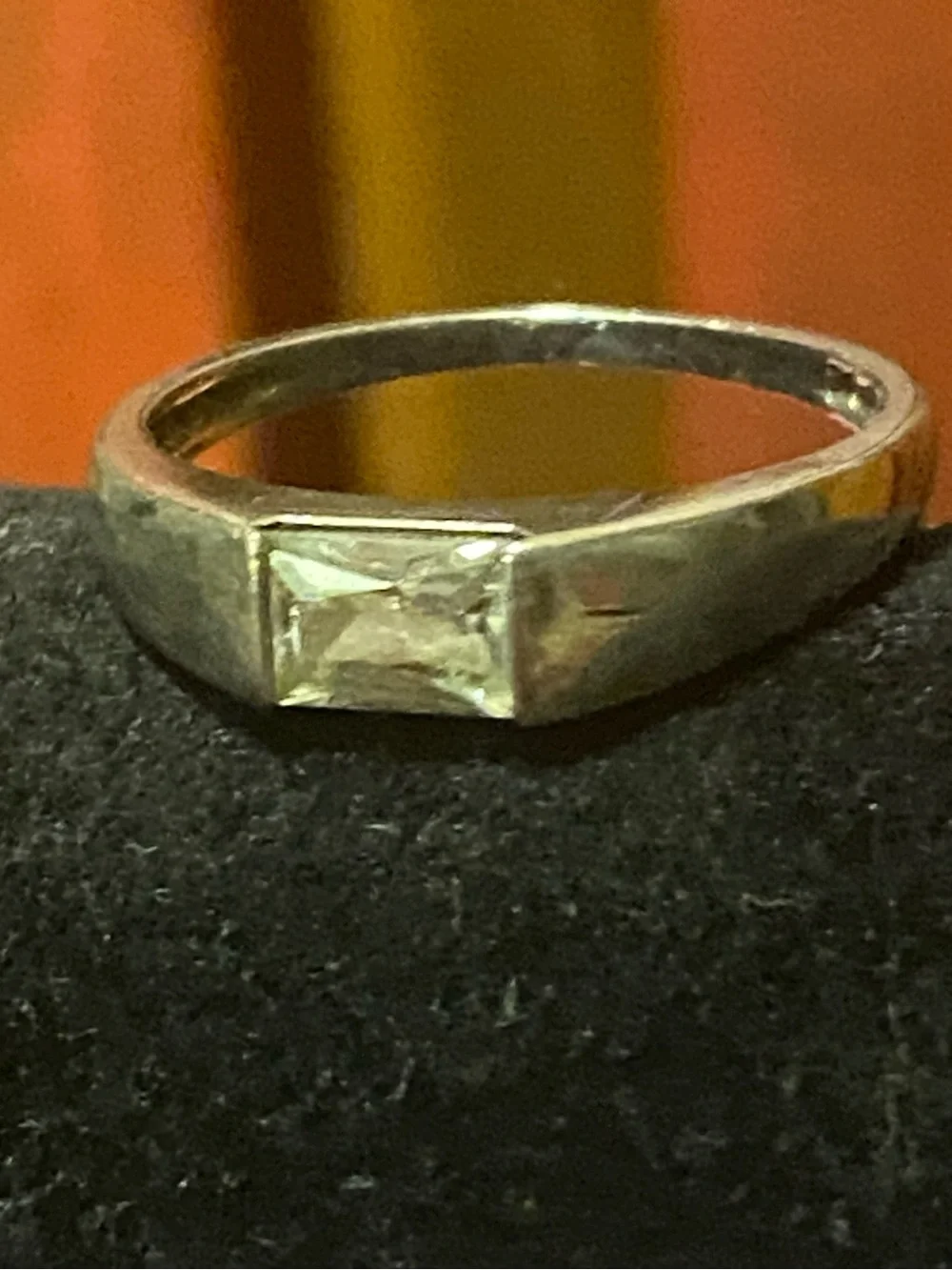 Vintage Modernist Flush Bezel Rectangular CZ Minimalist Band Ring Sz 6.75-7